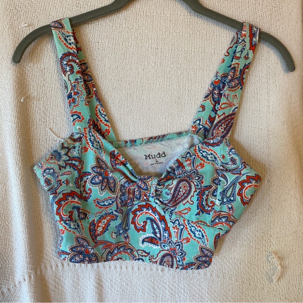 Bralette. Mudd, L, sea foam green with red and blue paisley